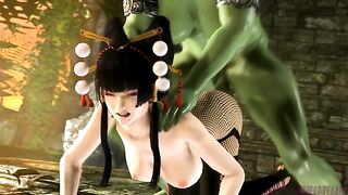 Nyotengu hentai action with a tiny girl getting fucked like a true tramp too