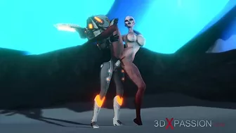 Big boobs babe enjoying alien dick in her tiny little pussy from behind too