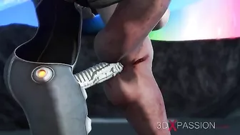 Big boobs babe enjoying alien dick in her tiny little pussy from behind too