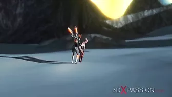 Big boobs babe enjoying alien dick in her tiny little pussy from behind too