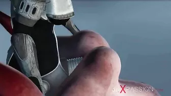 Big boobs babe enjoying alien dick in her tiny little pussy from behind too