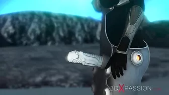 Big boobs babe enjoying alien dick in her tiny little pussy from behind too