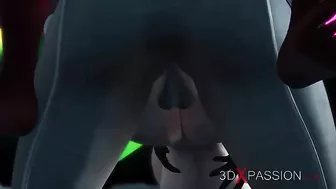 Big boobs babe enjoying alien dick in her tiny little pussy from behind too