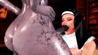 An 18-year-old chick is just ready to have her nun hole fucked by a demon