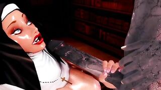 An 18-year-old chick is just ready to have her nun hole fucked by a demon