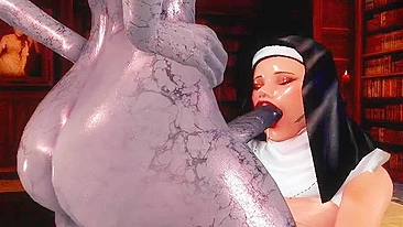An 18-year-old chick is just ready to have her nun hole fucked by a demon