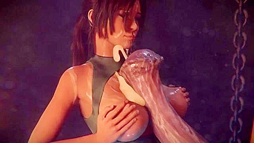 Lara Croft handles a huge cock in a hentai taboo fucking scene with orgasms