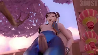 Chun Li thighjob hentai video with a guy fucking her sexy clothed legs HARD