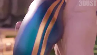 Chun Li thighjob hentai video with a guy fucking her sexy clothed legs HARD