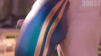 Chun Li thighjob hentai video with a guy fucking her sexy clothed legs HARD