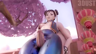 Chun Li thighjob hentai video with a guy fucking her sexy clothed legs HARD
