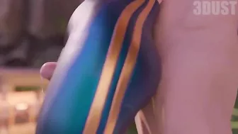 Chun Li thighjob hentai video with a guy fucking her sexy clothed legs HARD