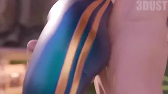 Chun Li thighjob hentai video with a guy fucking her sexy clothed legs HARD