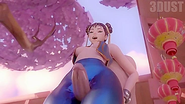 Chun Li thighjob hentai video with a guy fucking her sexy clothed legs HARD