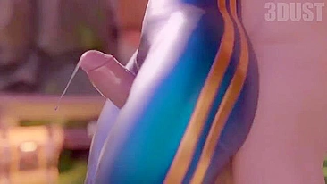 Chun Li thighjob hentai video with a guy fucking her sexy clothed legs HARD