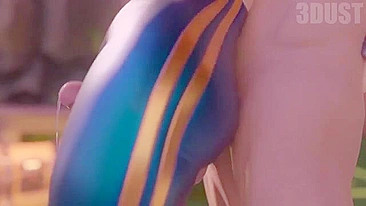 Chun Li thighjob hentai video with a guy fucking her sexy clothed legs HARD