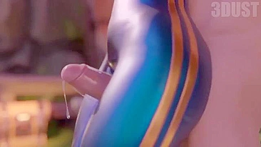 Chun Li thighjob hentai video with a guy fucking her sexy clothed legs HARD