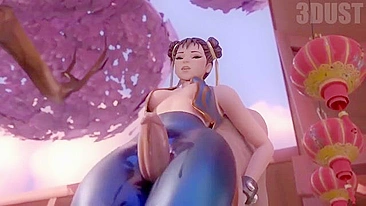 Chun Li thighjob hentai video with a guy fucking her sexy clothed legs HARD