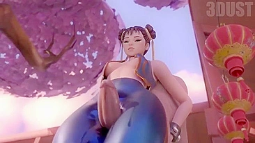 Chun Li thighjob hentai video with a guy fucking her sexy clothed legs HARD