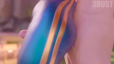 Chun Li thighjob hentai video with a guy fucking her sexy clothed legs HARD