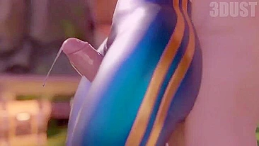 Chun Li thighjob hentai video with a guy fucking her sexy clothed legs HARD