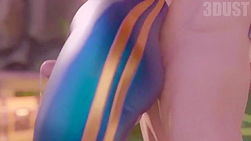 Chun Li thighjob hentai video with a guy fucking her sexy clothed legs HARD