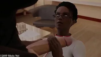 Hentai interracial love scene showing a white futa and her slutty black helper