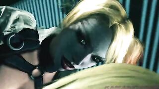 Supergirl and Harley Quinn hentai domination session with closeup sucking