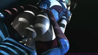 Supergirl and Harley Quinn hentai domination session with closeup sucking