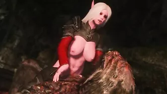 Elven girl getting her little twat dominated by a really hung creature here