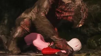 Elven girl getting her little twat dominated by a really hung creature here