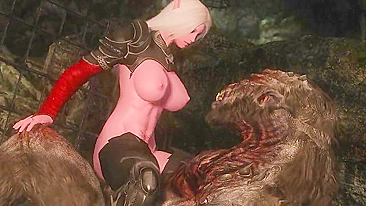 Elven girl getting her little twat dominated by a really hung creature here