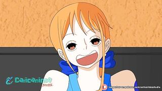 One Piece Nami brings this hung dude to the height of ecstasy with a blowjob