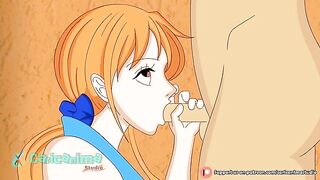 One Piece Nami brings this hung dude to the height of ecstasy with a blowjob