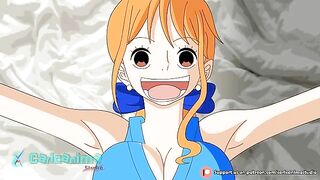 One Piece Nami brings this hung dude to the height of ecstasy with a blowjob