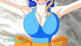 One Piece Nami brings this hung dude to the height of ecstasy with a blowjob