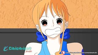 One Piece Nami brings this hung dude to the height of ecstasy with a blowjob