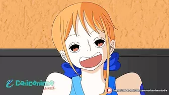 One Piece Nami brings this hung dude to the height of ecstasy with a blowjob