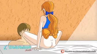 One Piece Nami brings this hung dude to the height of ecstasy with a blowjob