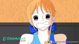 One Piece Nami brings this hung dude to the height of ecstasy with a blowjob