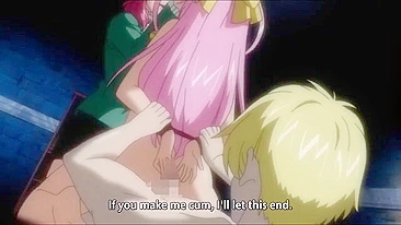 Cute hentai teen with long pink hair gets anal sex from her virgin slave.