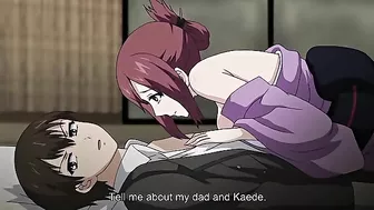 Sexy busty milf in hentai video enjoys a drink with young guy before fucking him.