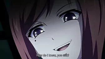 Sexy busty milf in hentai video enjoys a drink with young guy before fucking him.