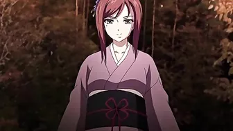 Sexy busty milf in hentai video enjoys a drink with young guy before fucking him.