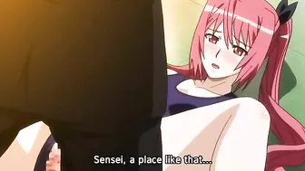 Hentai cosplay babe with big tits gets her pussy licked in a hot school scene.