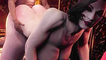 Alcina Dimitrescu, a giantess, fucks the last villager in an erotic hentai scene.