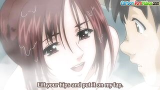 Hentai senpai gives a wet blowjob in the spa.