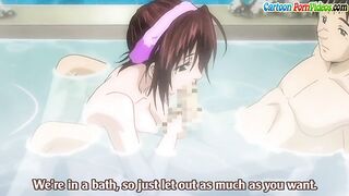 Hentai senpai gives a wet blowjob in the spa.