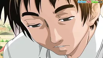 Hentai senpai gives a wet blowjob in the spa.