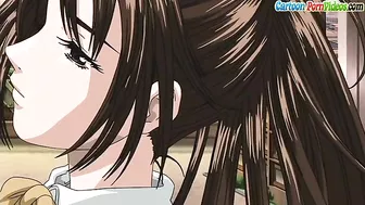 Hentai senpai gives a wet blowjob in the spa.